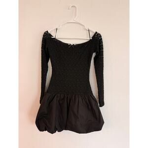 Off-Shoulder Mixed Media Mini Dress – XS